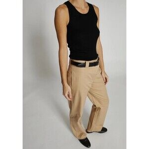 SAINT ART Nessa Mid Rise Straight Leg Trouser Pants Medium Khaki Raw Hem Modern